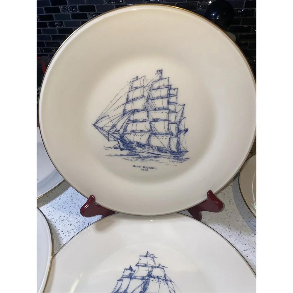 Vintage 6pc LENOX Special Dinner Plate BLACK PRINCE Great Republic Gold Rim 10.5